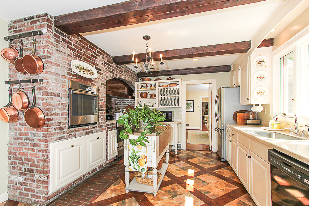 Kitchen with brick wall at 743 Bay Road Hamilton Massachusetts