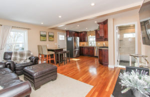 Living room and kitchen from the front door - 16 Alden Road Peabody MA