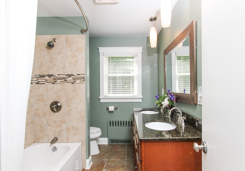 Bathroom with tiled tub and shower 101 Maple Street Wenham Massachusetts
