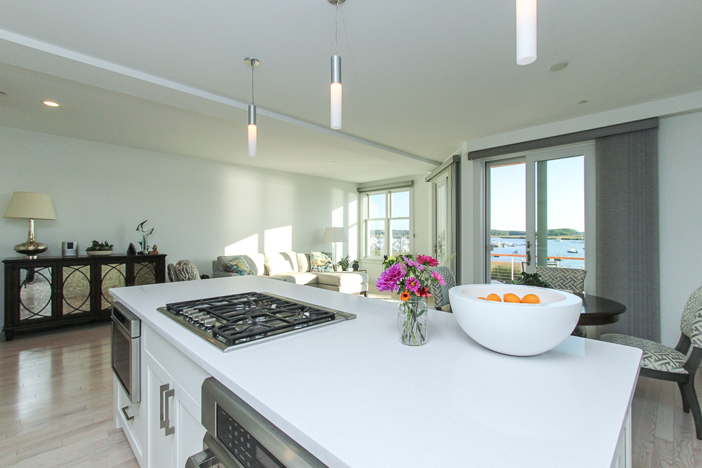 Open Kitchen with living and dining rooms beyond 266 Merrimac Street Newburyport Massachusetts - Unit D
