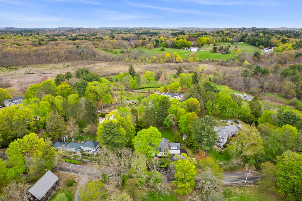 Aerial view from front 101 Larch Row Wenham Massachusetts