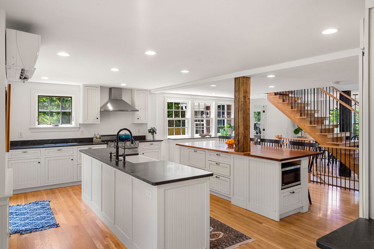 Kitchen with center island and breakfast bar 235 Larch Row Wenham MA